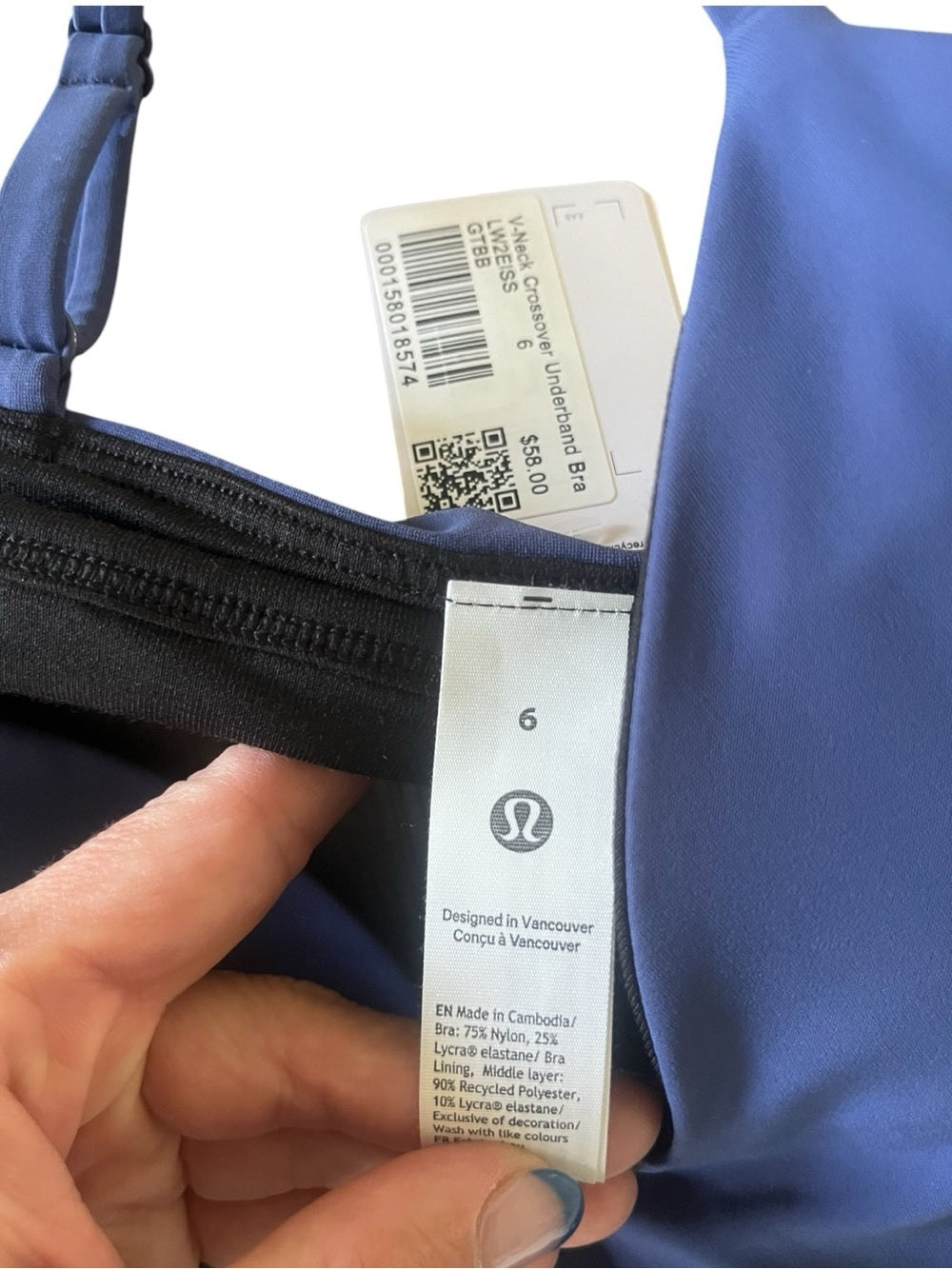 🍋Lululemon V-Neck Crossover Underband Bra - NWT - Gatsby Blue - Size 6 💙